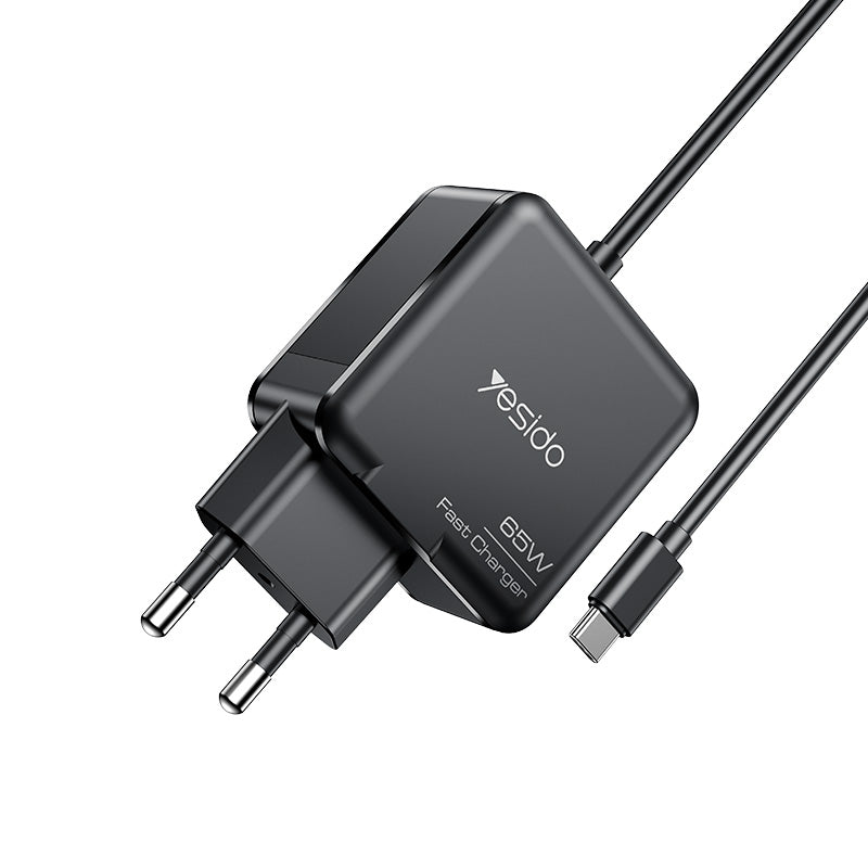 Yesido YC75 65W Laptop Adapter with 2M Built-in USB-C Cable — Multi-Device Fast Charging