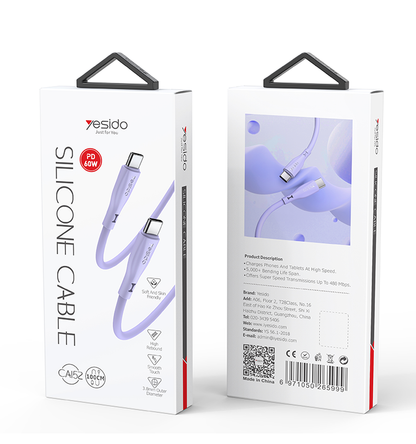 Yesido CA152 Silicone PD 60W USB-C to USB-C Fast Charging Cable