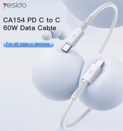 Yesido CA154 PD 60W USB-C to USB-C Data Cable — For All Type-C Devices