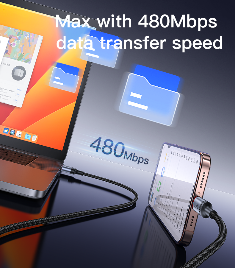 Yesido CA181 60W LED Light USB-C to USB-C Braided Data Cable — 1.2M