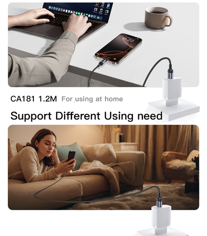Yesido CA181 60W LED Light USB-C to USB-C Braided Data Cable — 1.2M