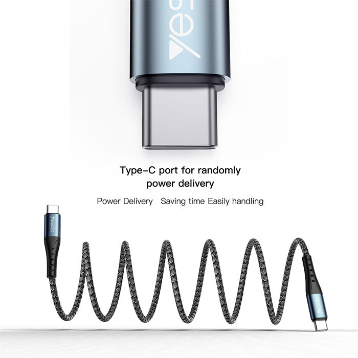 Yesido CA66 PD 60W Dual Type-C Braided Cable — USB 2.0 Fast Charge & Data