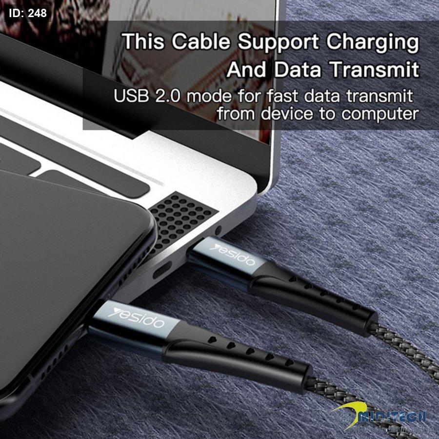 Yesido CA66 PD 60W Dual Type-C Braided Cable — USB 2.0 Fast Charge & Data