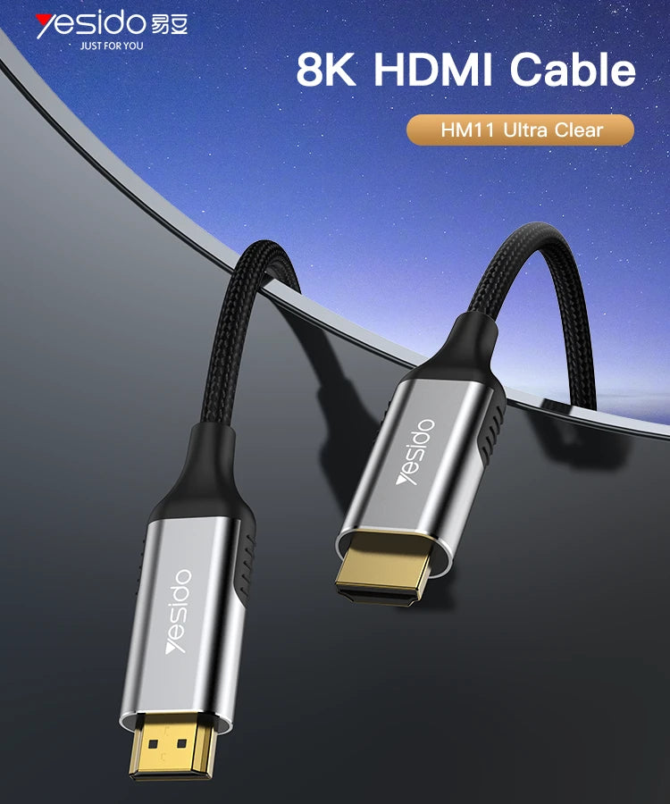 Yesido MH11 4K HDMI to HDMI Braided Cable — HDR, No Delay, Metal Shell