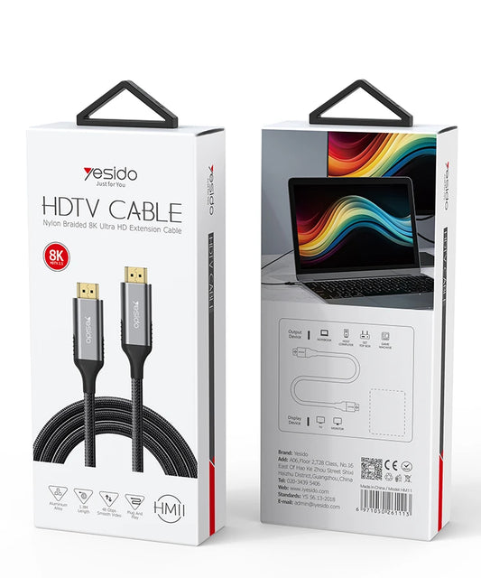 Yesido MH11 4K HDMI to HDMI Braided Cable — HDR, No Delay, Metal Shell