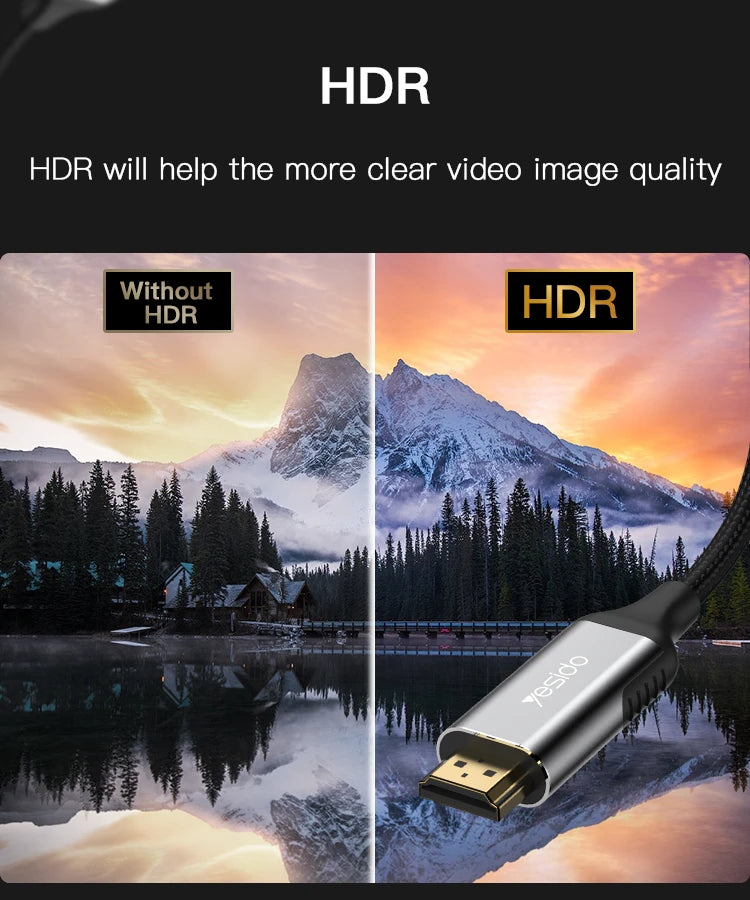 Yesido MH11 4K HDMI to HDMI Braided Cable — HDR, No Delay, Metal Shell