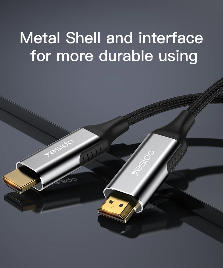 Yesido MH11 4K HDMI to HDMI Braided Cable — HDR, No Delay, Metal Shell