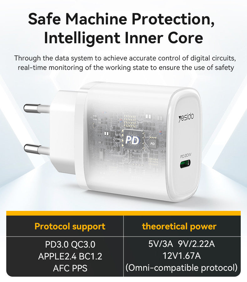 Yesido YC57 PD 20W USB-C Wall Charger — Compact, Safe & Universal Fast Charging