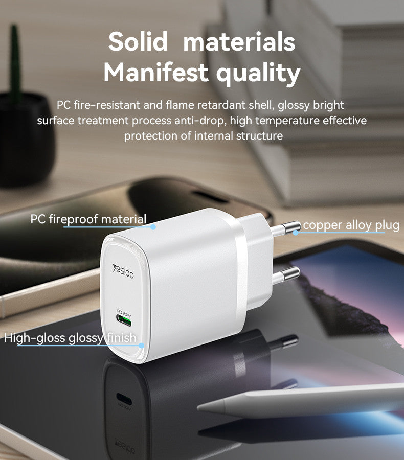 Yesido YC57 PD 20W USB-C Wall Charger — Compact, Safe & Universal Fast Charging