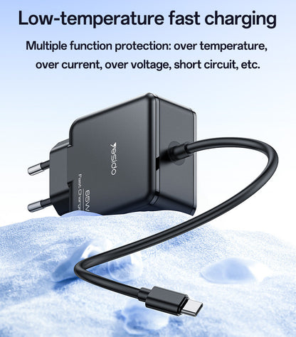 Yesido YC75 65W Laptop Adapter with 2M Built-in USB-C Cable — Multi-Device Fast Charging