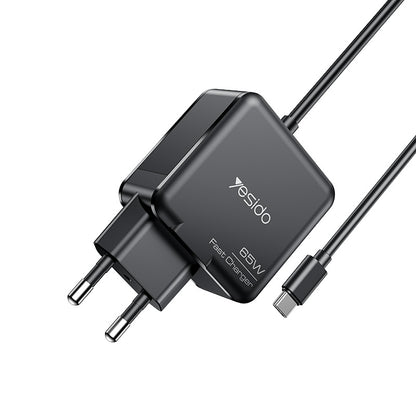 Yesido YC75 65W Laptop Adapter with 2M Built-in USB-C Cable — Multi-Device Fast Charging