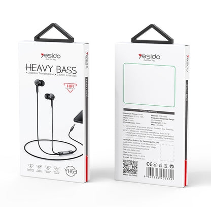 Yesido YH53 3.5mm Wired In-Ear Earphones — HD Mic, Composite Diaphragm & 3-Button Remote