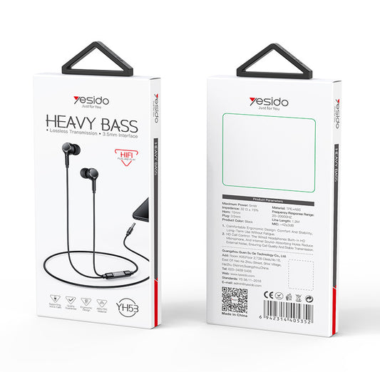 Yesido YH53 3.5mm Wired In-Ear Earphones — HD Mic, Composite Diaphragm & 3-Button Remote