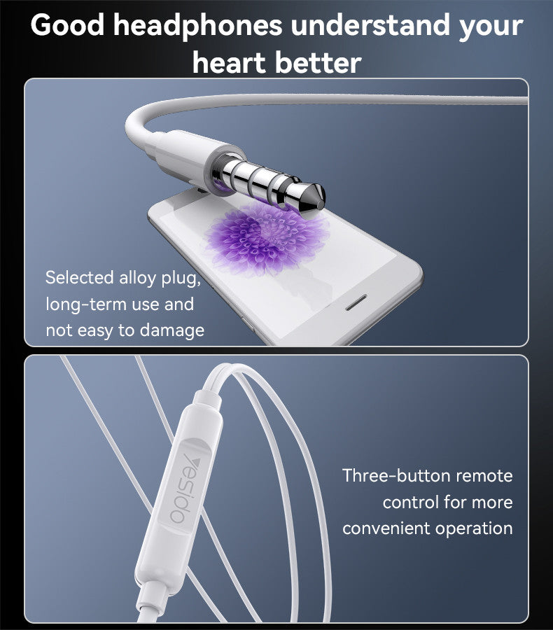 Yesido YH53 3.5mm Wired In-Ear Earphones — HD Mic, Composite Diaphragm & 3-Button Remote