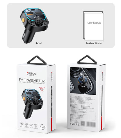 Yesido Y70 Bluetooth 5.3 FM Transmitter Car Charger
