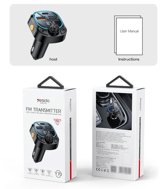 Yesido Y70 Bluetooth 5.3 FM Transmitter Car Charger