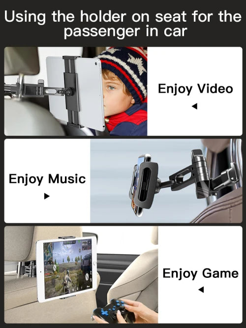 Yesido C117 Back Bracket Car Backseat Headrest Phone & Tablet Holder — 360°, Spring Clip, Aluminum Alloy