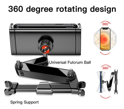 Yesido C117 Back Bracket Car Backseat Headrest Phone & Tablet Holder — 360°, Spring Clip, Aluminum Alloy