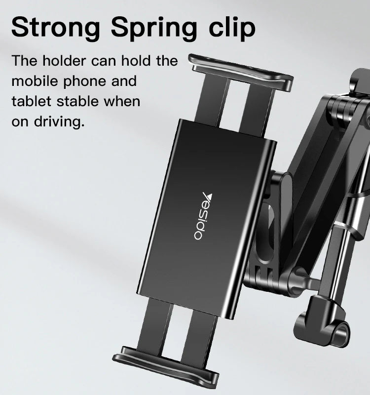Yesido C117 Back Bracket Car Backseat Headrest Phone & Tablet Holder — 360°, Spring Clip, Aluminum Alloy