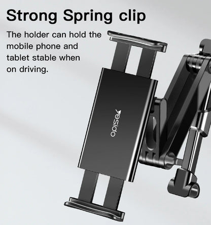 Yesido C117 Back Bracket Car Backseat Headrest Phone & Tablet Holder — 360°, Spring Clip, Aluminum Alloy