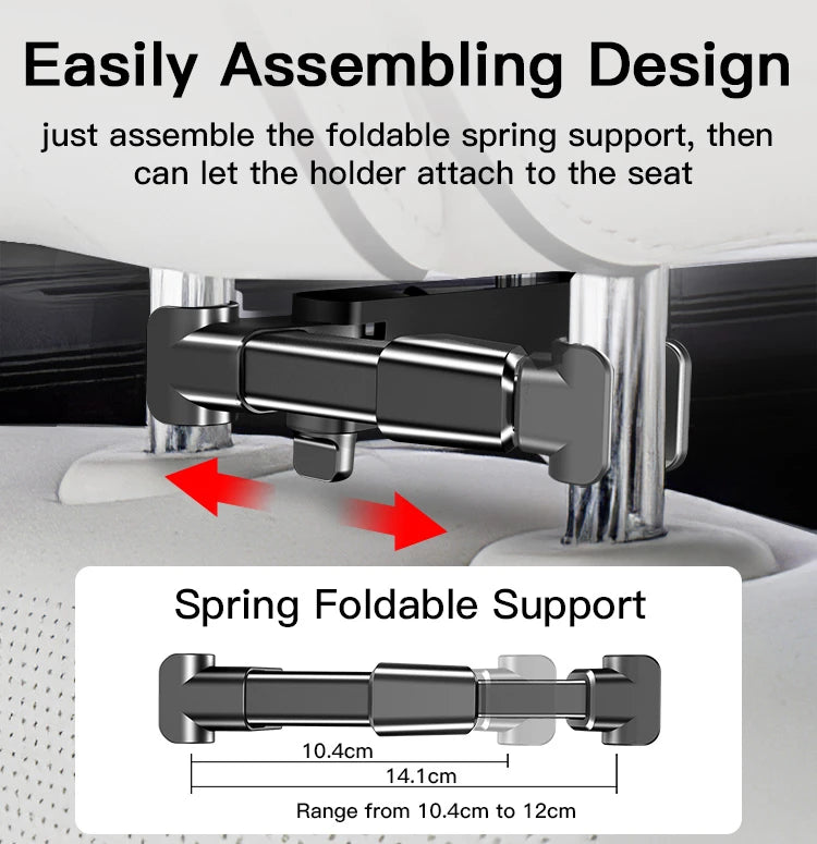 Yesido C117 Back Bracket Car Backseat Headrest Phone & Tablet Holder — 360°, Spring Clip, Aluminum Alloy