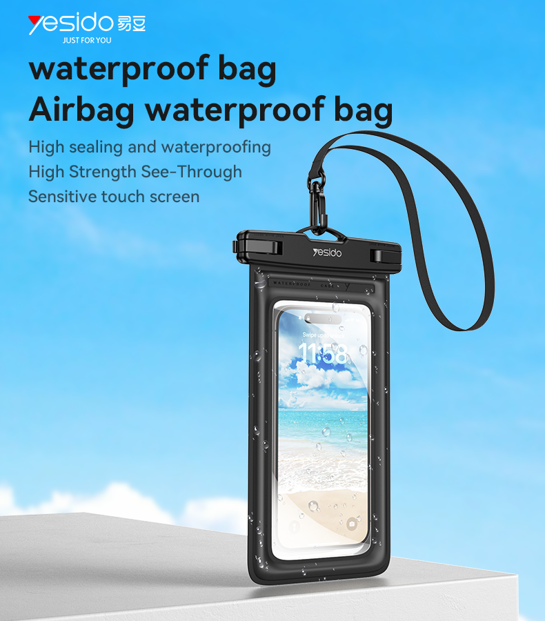Yesido WB49 IPX8 Waterproof Phone Pouch with Lanyard — 20m Waterproof, 99% Transparent, Up to 7"