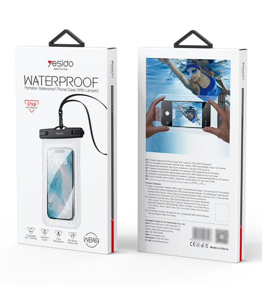 Yesido WB49 IPX8 Waterproof Phone Pouch with Lanyard — 20m Waterproof, 99% Transparent, Up to 7"
