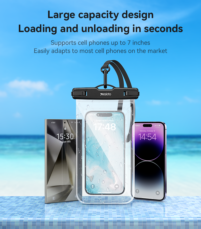Yesido WB49 IPX8 Waterproof Phone Pouch with Lanyard — 20m Waterproof, 99% Transparent, Up to 7"