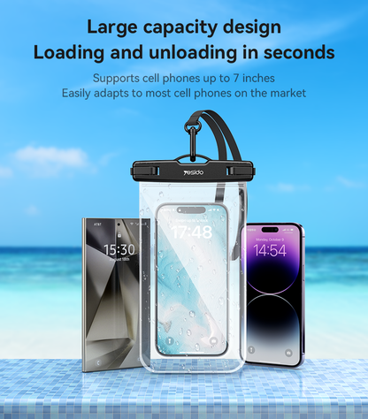 Yesido WB49 IPX8 Waterproof Phone Pouch with Lanyard — 20m Waterproof, 99% Transparent, Up to 7"