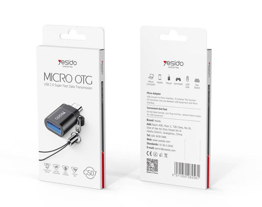 Yesido GS07 Micro OTG Adapter — USB 2.0 Super Fast Data Transmission, Plug & Play, Anti-Lost Lanyard