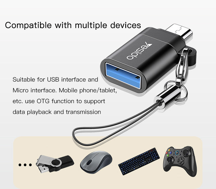 Yesido GS07 Micro OTG Adapter — USB 2.0 Super Fast Data Transmission, Plug & Play, Anti-Lost Lanyard
