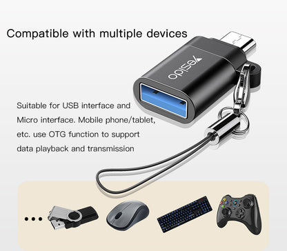 Yesido GS07 Micro OTG Adapter — USB 2.0 Super Fast Data Transmission, Plug & Play, Anti-Lost Lanyard