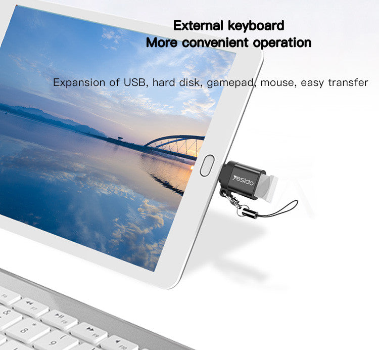 Yesido GS06 Type-C OTG Adapter — USB 3.0 Super Fast Data, Aluminum Alloy, Anti-Lost Lanyard, 2 Colors