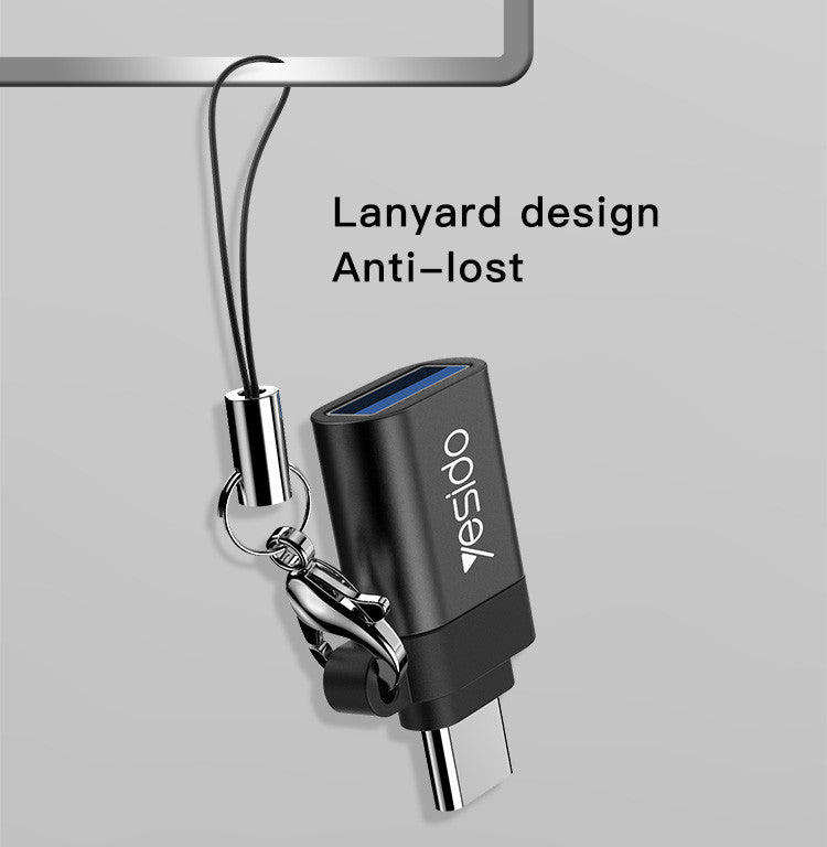 Yesido GS06 Type-C OTG Adapter — USB 3.0 Super Fast Data, Aluminum Alloy, Anti-Lost Lanyard, 2 Colors
