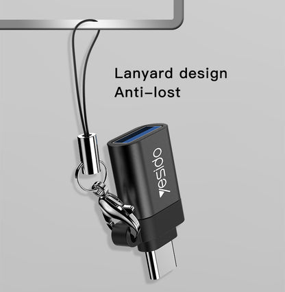 Yesido GS06 Type-C OTG Adapter — USB 3.0 Super Fast Data, Aluminum Alloy, Anti-Lost Lanyard, 2 Colors