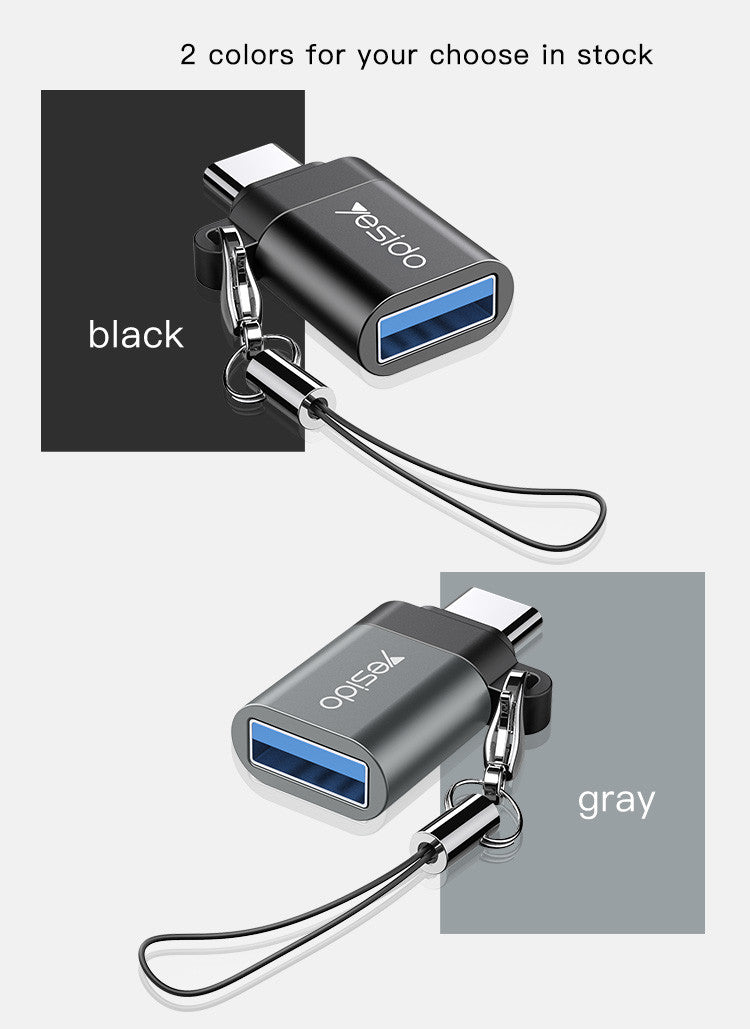 Yesido GS06 Type-C OTG Adapter — USB 3.0 Super Fast Data, Aluminum Alloy, Anti-Lost Lanyard, 2 Colors
